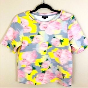 TOPSHOP bright blurred floral short sleeve top women’s size 2 small, excellent